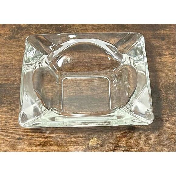 Vintage 6” Clear Crystal Glass Heavy Square Cigar Ashtray - Picture 1 of 8